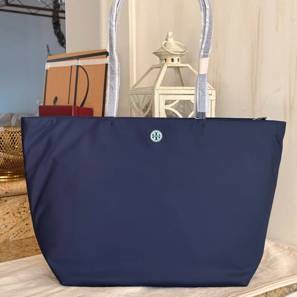 New Tory Burch nylon Navy Tote with Matching Wallet
